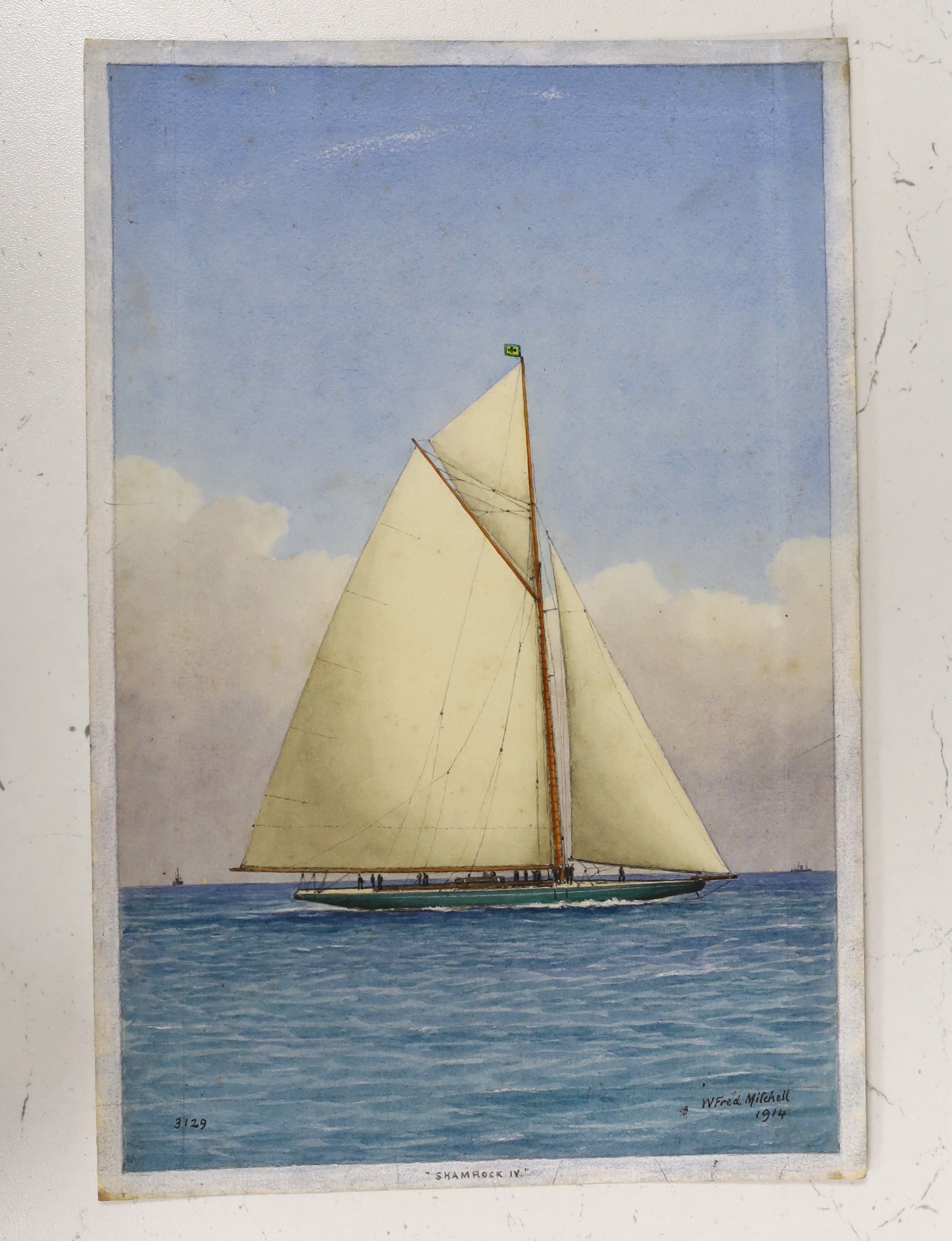 William Frederick Mitchell (1845-1914), set of four maritime watercolours, ‘Shamrock IV’, ‘Storstad’, ‘St Louis’ and ‘Empress of Ireland’, each signed, two dated 1914, 17 x 26cm, unframed